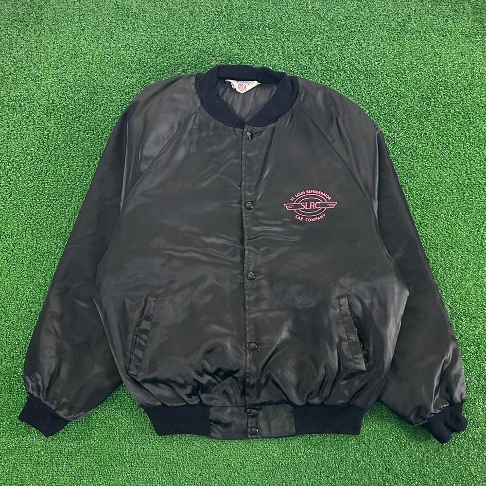 Vintage 90s West Ark Black Satin Bomber Jacket SLRC Logo